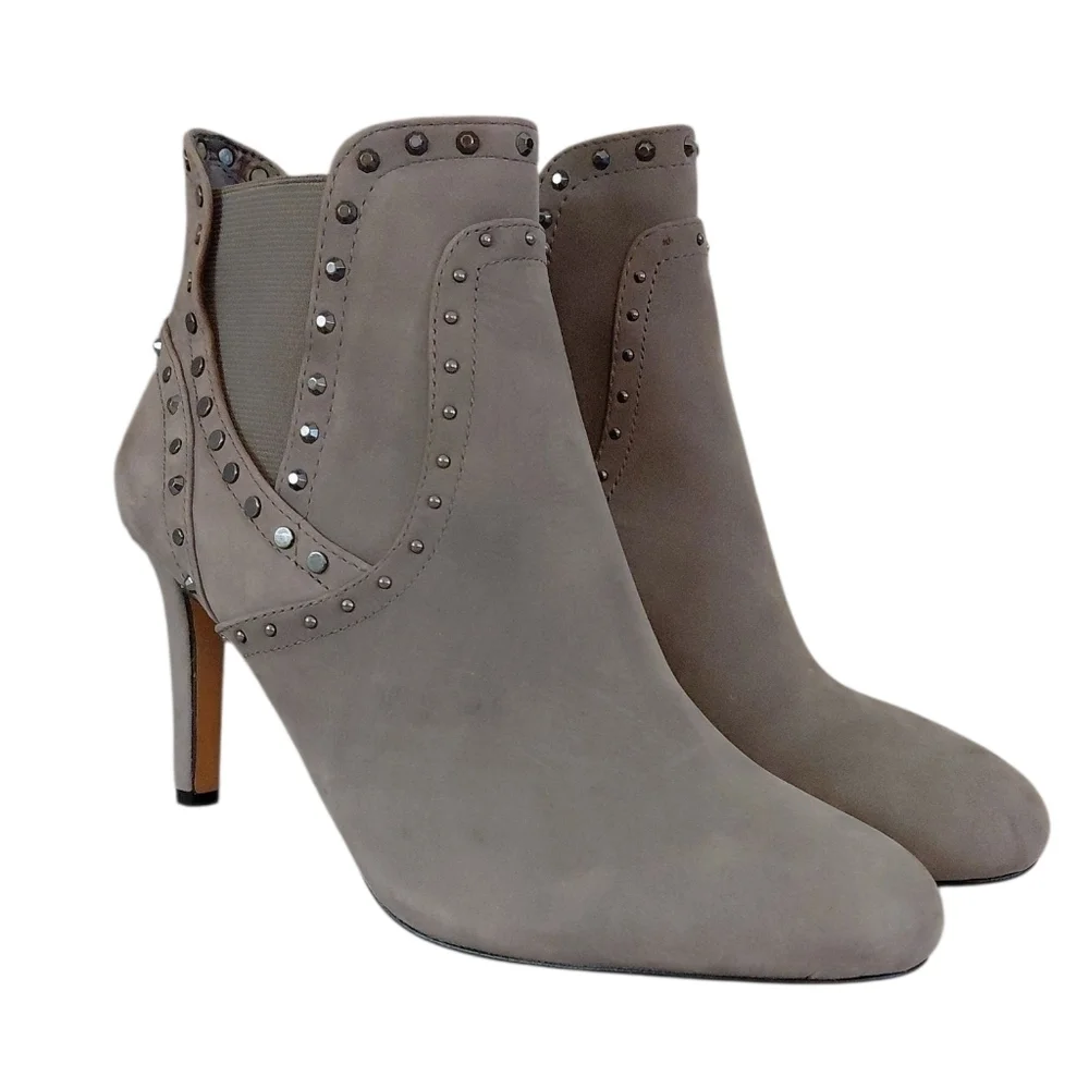 Vince Camuto Vernaya Studded Gray Suede Stiletto Ankle Bootie size 8 M